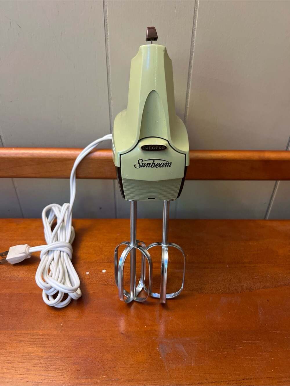 Vintage Sunbeam Mixmaster Handheld Mixer Avocado Green and Brown